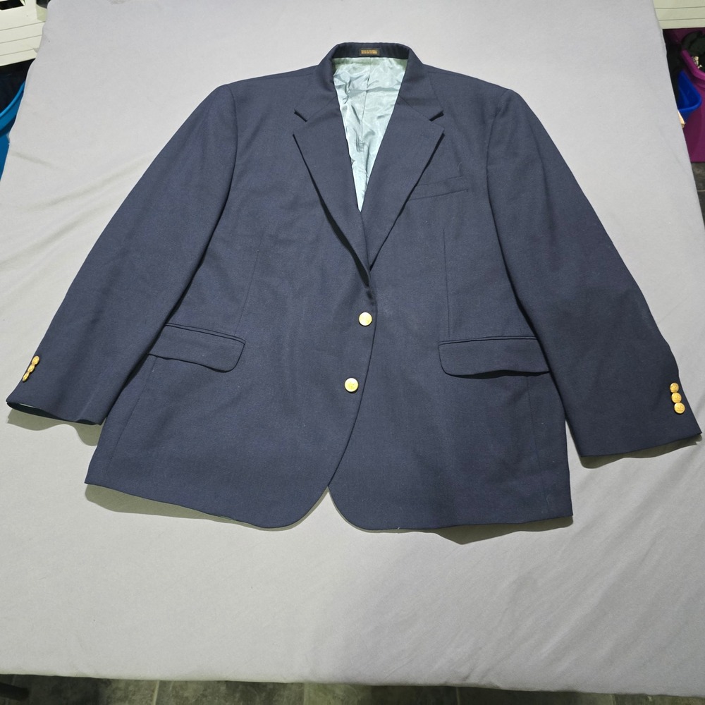 Stafford Blazer Mens 50R Navy Blue Gold Button Portly Fit Wool Blend Jacket